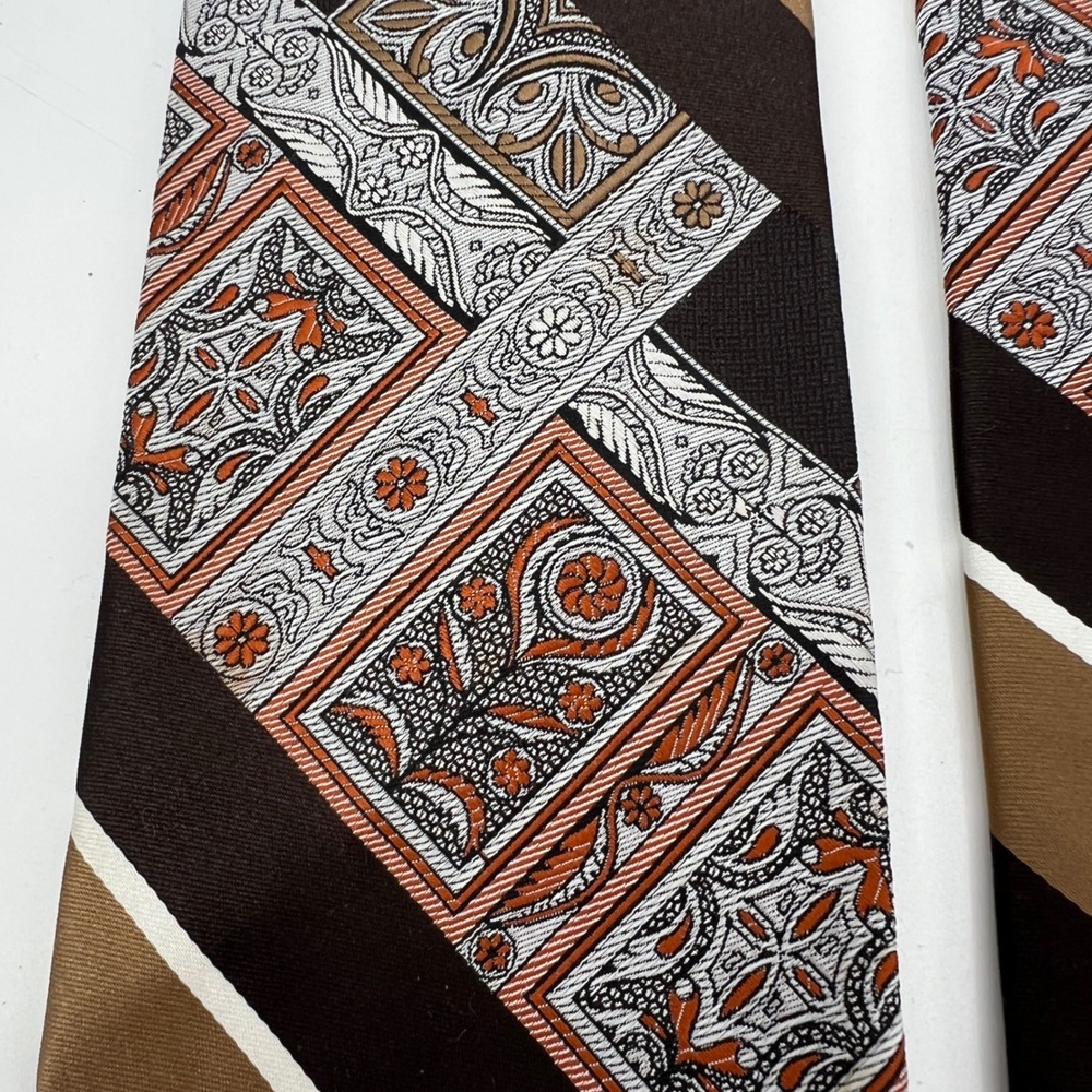 Groovy Vintage 70s Necktie Men's Tie Brown Tan Wide by Damon Union Made - Picture 2 of 6